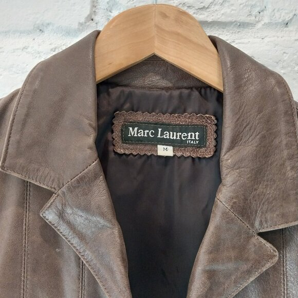 MARC LAURENT Italy Leather Jacket Womens M 6 Chocolate Brown Vintage Blazer - Picture 5 of 12